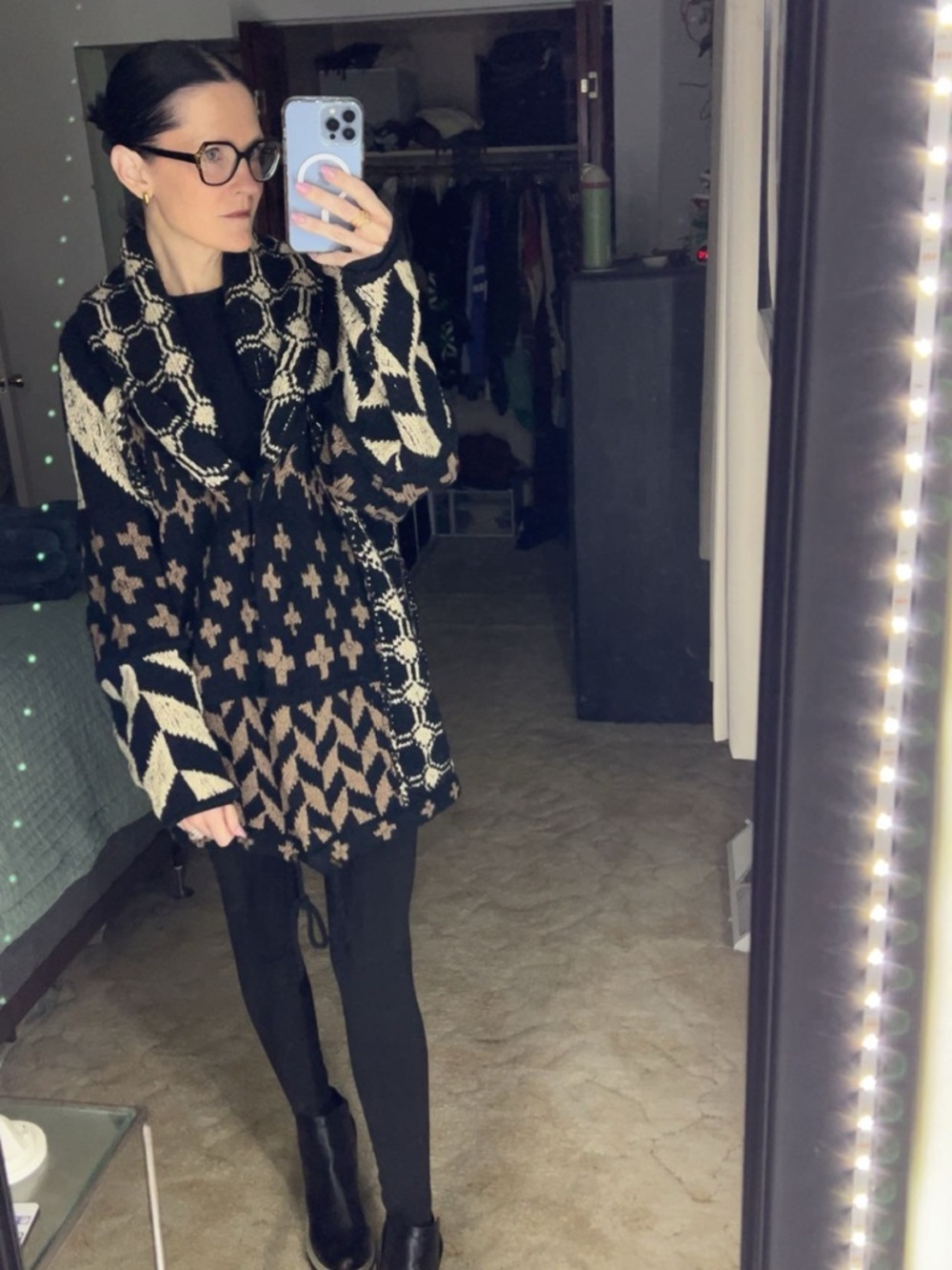 Free People Black, Cream & Brown Patterned Shawl Collar Cardigan - Picture 9 of 9